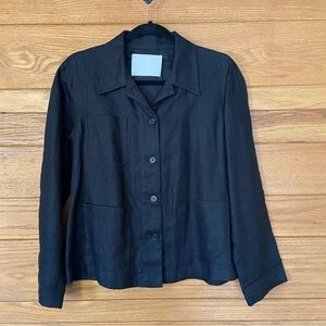SVILU black linen button front shacket chore jacket